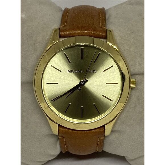 Michael Kors Slim Runway MK2465 Women's Brown Leather Analog Dial Watch VK740 - Picture 2 of 12